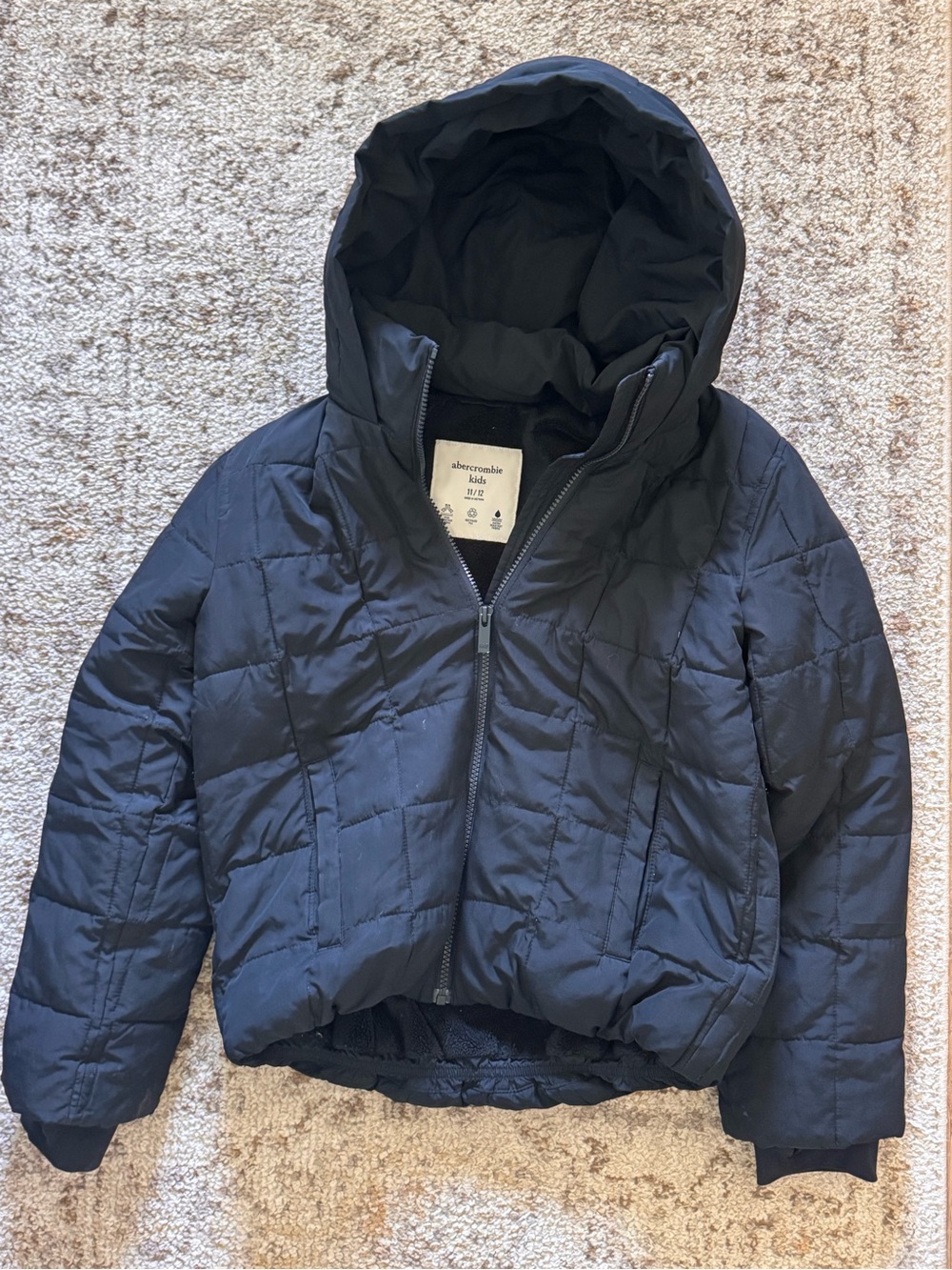 Abercrombie kids Black Quilted Puffer Jacket with Sherpa Lining